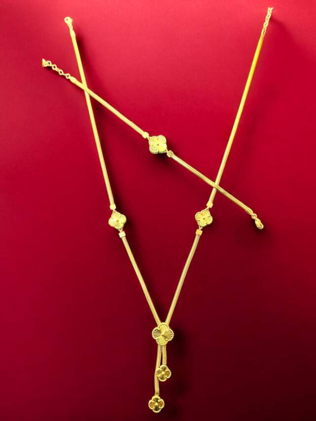 14 Ayar Altın Balıksırtı Yonca Kolye ve Bileklik Set - 3