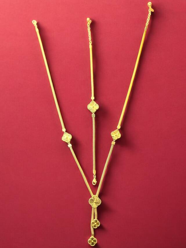 14 Ayar Altın Balıksırtı Yonca Kolye ve Bileklik Set - 10