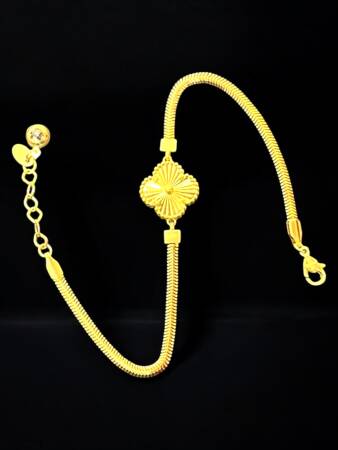 14 Ayar Altın Balıksırtı Yonca Kolye ve Bileklik Set - 5