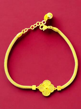 14 Ayar Altın Balıksırtı Yonca Kolye ve Bileklik Set - 8