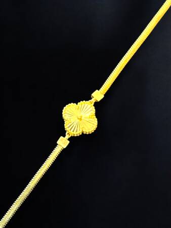 14 Ayar Altın Balıksırtı Yonca Kolye ve Bileklik Set - 2