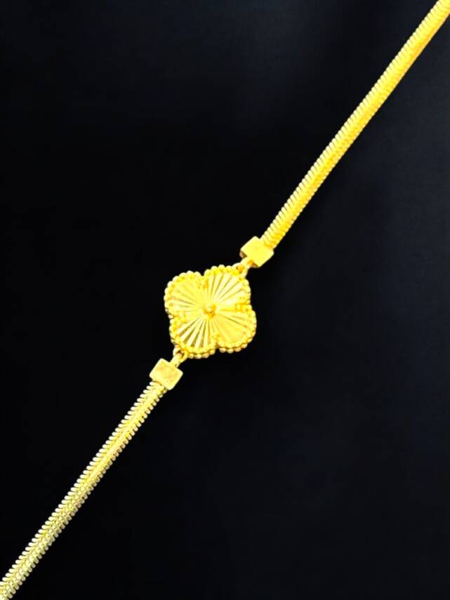 14 Ayar Altın Balıksırtı Yonca Kolye ve Bileklik Set - 2