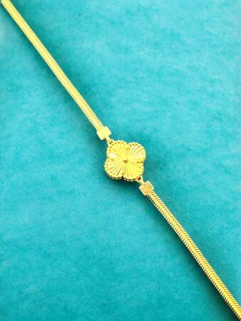 14 Ayar Altın Balıksırtı Yonca Kolye ve Bileklik Set - 7