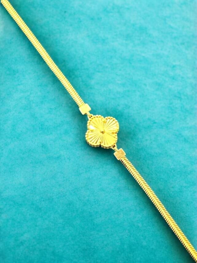 14 Ayar Altın Balıksırtı Yonca Kolye ve Bileklik Set - 7