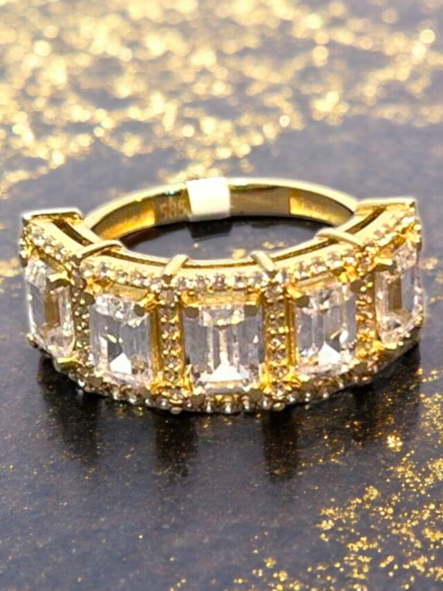 14 Ayar Altın Beştaş Baget Yüzük - 2