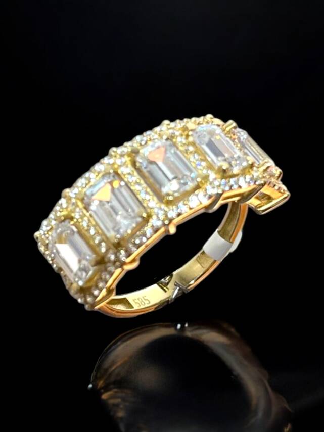 14 Ayar Altın Beştaş Baget Yüzük - 3