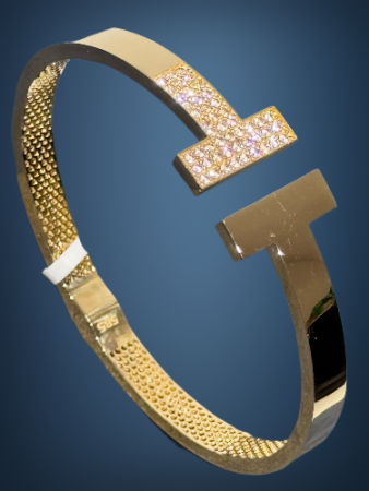 14 Ayar Altın Taşlı T Kelepçe - 2