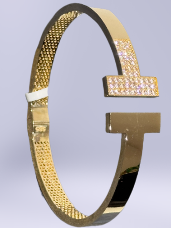 14 Ayar Altın Taşlı T Kelepçe - 1