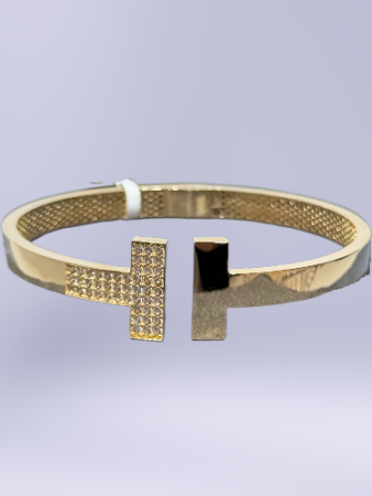 14 Ayar Altın Taşlı T Kelepçe - 3