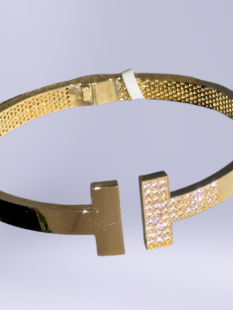 14 Ayar Altın Taşlı T Kelepçe - 5