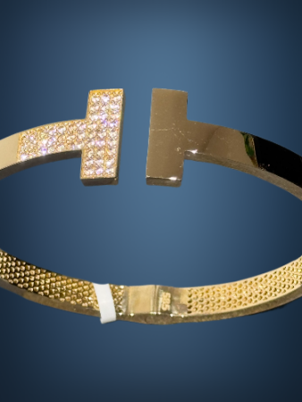 14 Ayar Altın Taşlı T Kelepçe - 4