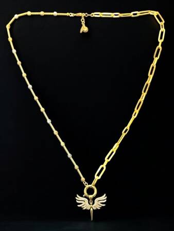 14 Ayar Altın Taşlı Dorikalı Melek Kolye - 4