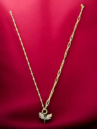 14 Ayar Altın Taşlı Dorikalı Melek Kolye - 3