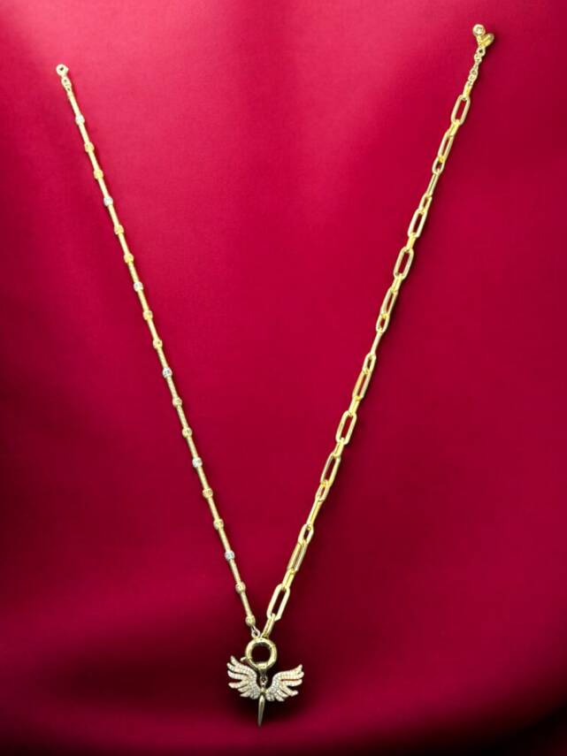 14 Ayar Altın Taşlı Dorikalı Melek Kolye - 3