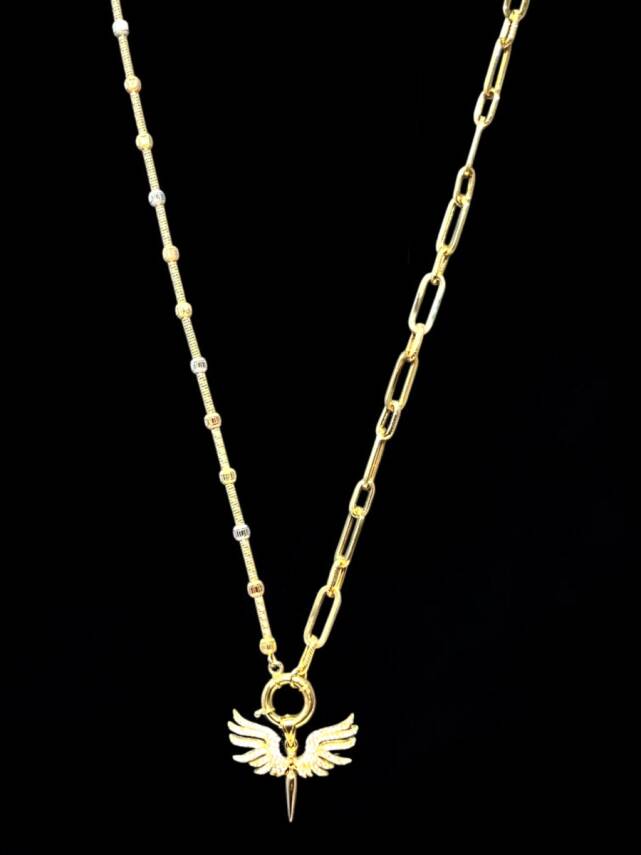 14 Ayar Altın Taşlı Dorikalı Melek Kolye - 1