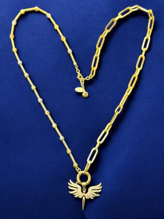 14 Ayar Altın Taşlı Dorikalı Melek Kolye - 2