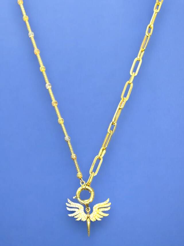 14 Ayar Altın Taşlı Dorikalı Melek Kolye - 5