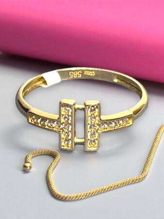 14 Ayar Altın Taşlı Eklem Yüzük - 3