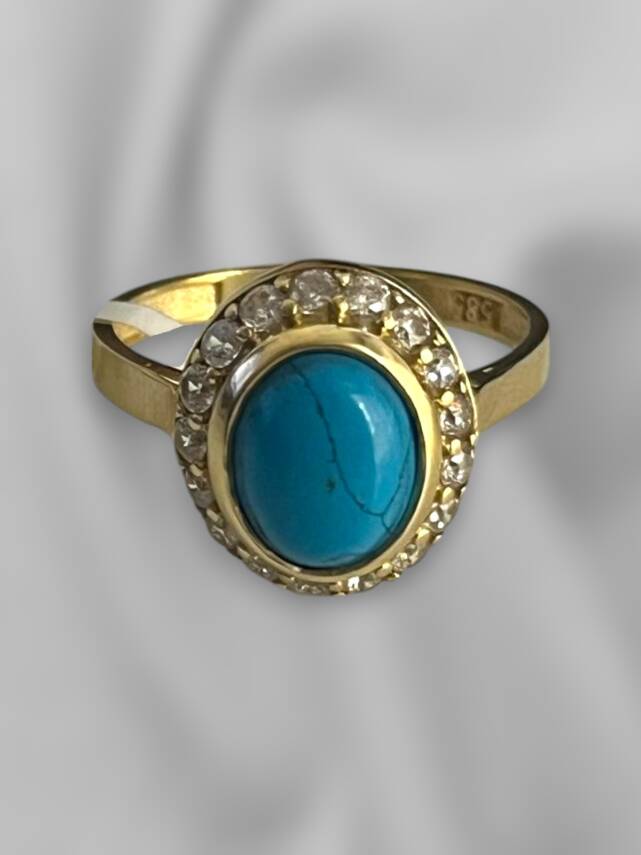 14 Ayar Altın Taşlı Firuze Yüzük - 1
