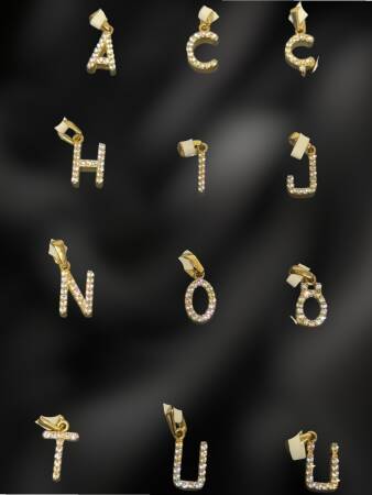 14 Ayar Altın Taşlı Harf Kolye Uçları - 2