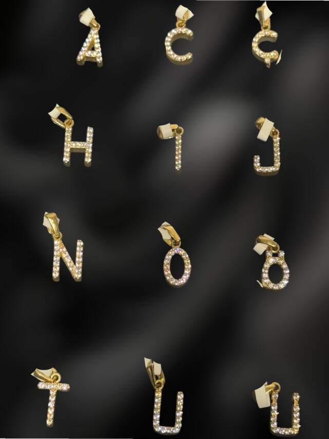 14 Ayar Altın Taşlı Harf Kolye Uçları - 2