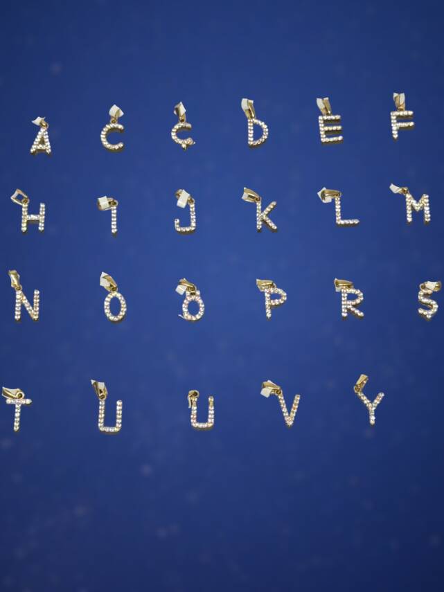 14 Ayar Altın Taşlı Harf Kolye Uçları - 1