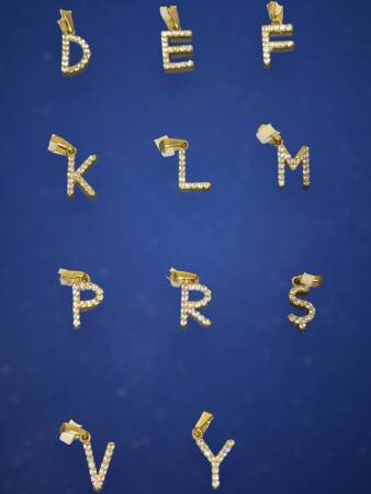 14 Ayar Altın Taşlı Harf Kolye Uçları - 3