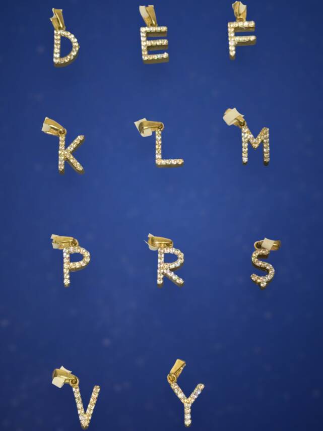 14 Ayar Altın Taşlı Harf Kolye Uçları - 3