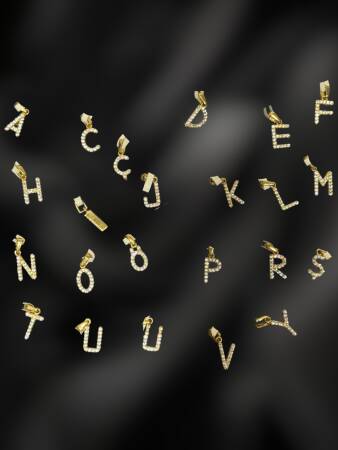 14 Ayar Altın Taşlı Harf Kolye Uçları - 4