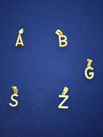 14 Ayar Altın Taşlı Harf Kolye Uçları - 5