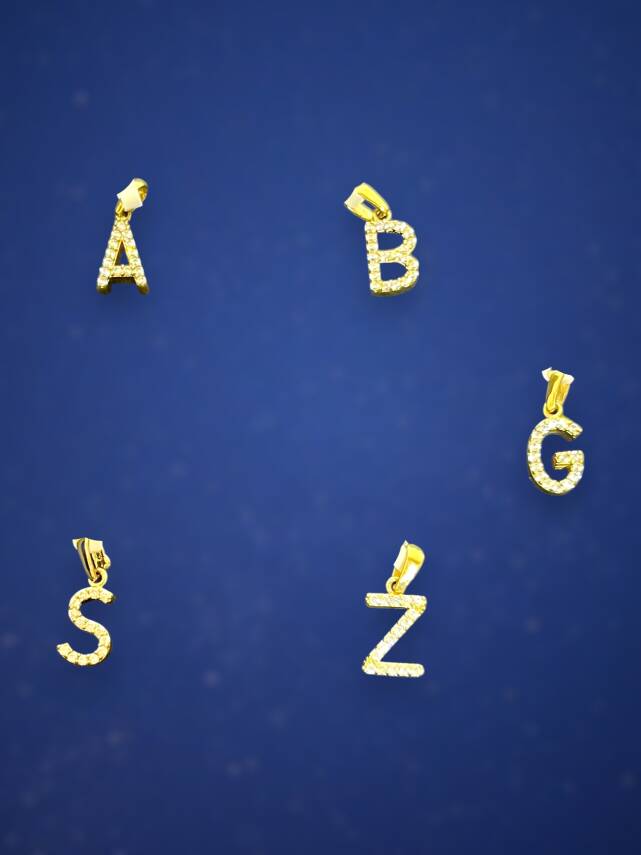 14 Ayar Altın Taşlı Harf Kolye Uçları - 5