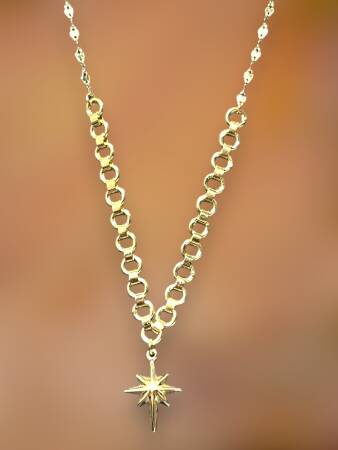 14 Ayar Altın Taşlı Kuzey Yıldızı Kolye - 