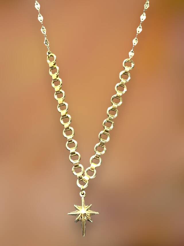 14 Ayar Altın Taşlı Kuzey Yıldızı Kolye - 1