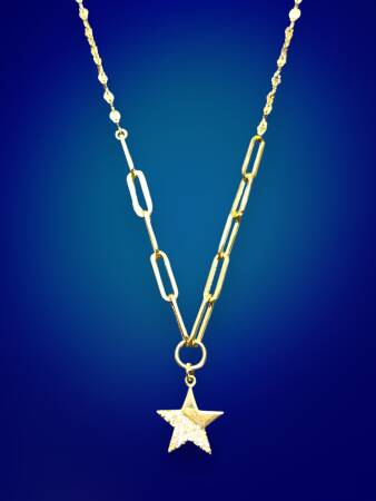 14 Ayar Altın Taşlı Yıldız Kolye - 