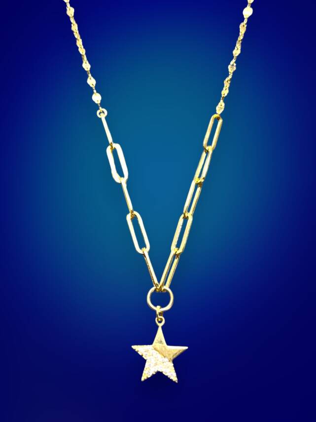 14 Ayar Altın Taşlı Yıldız Kolye - 1