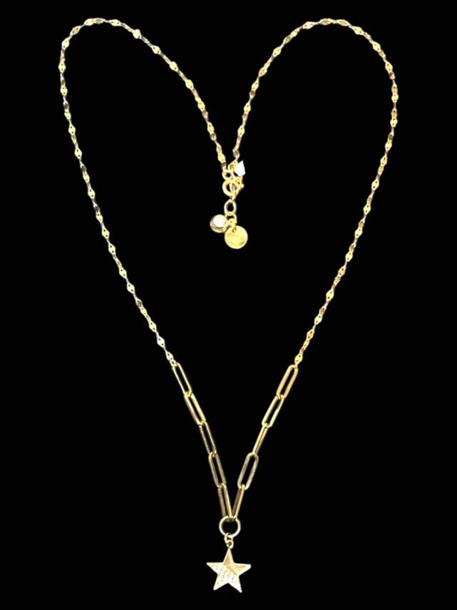 14 Ayar Altın Taşlı Yıldız Kolye - 2