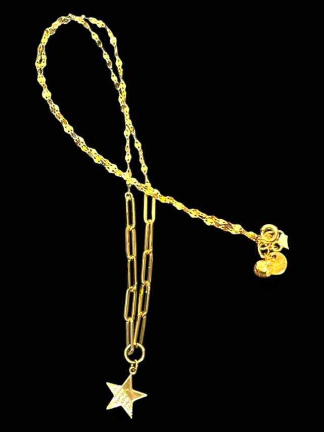 14 Ayar Altın Taşlı Yıldız Kolye - 4