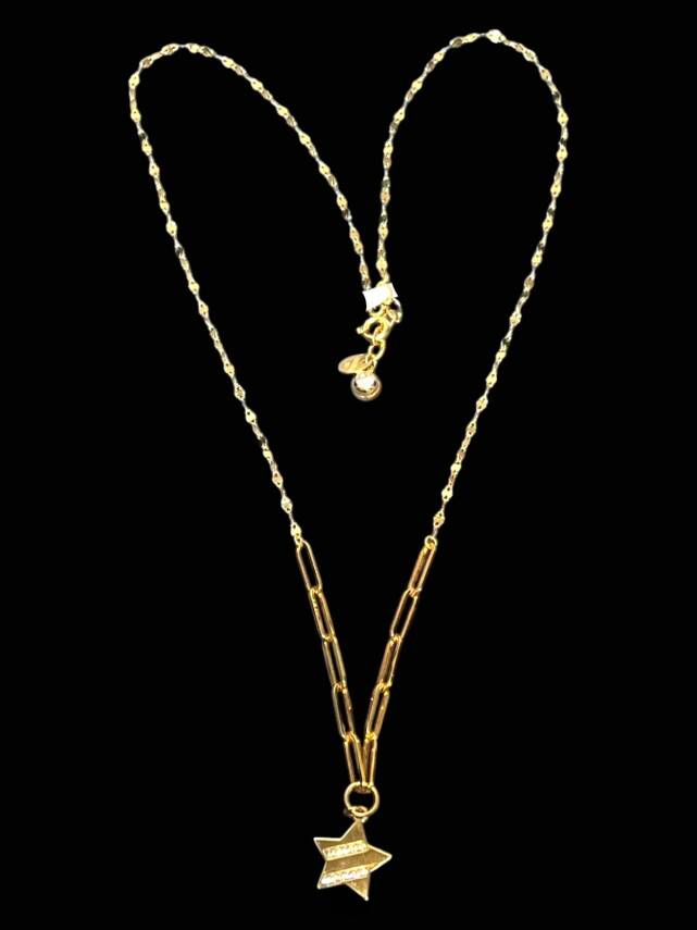 14 Ayar Altın Taşlı Yıldız Kolye - 2