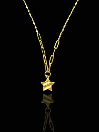 14 Ayar Altın Taşlı Yıldız Kolye - 