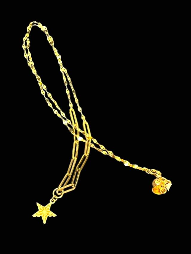 14 Ayar Altın Taşlı Yıldız Kolye - 5