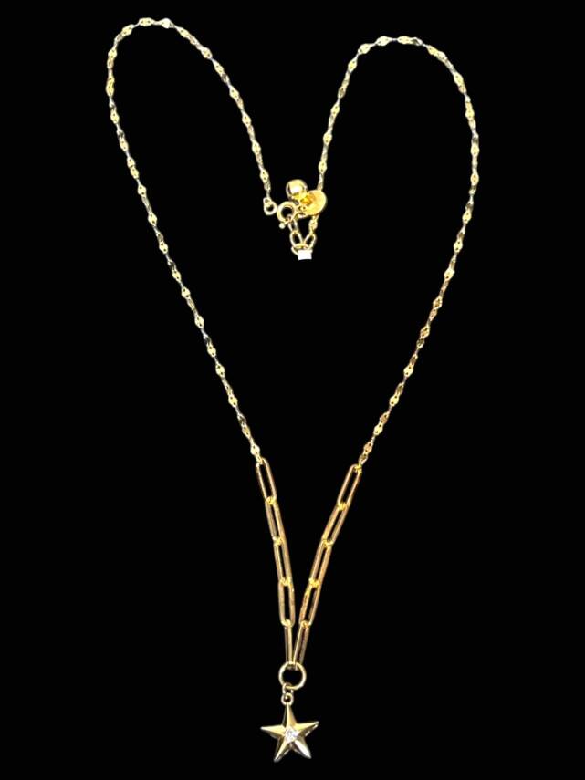 14 Ayar Altın Taşlı Yıldız Kolye - 2