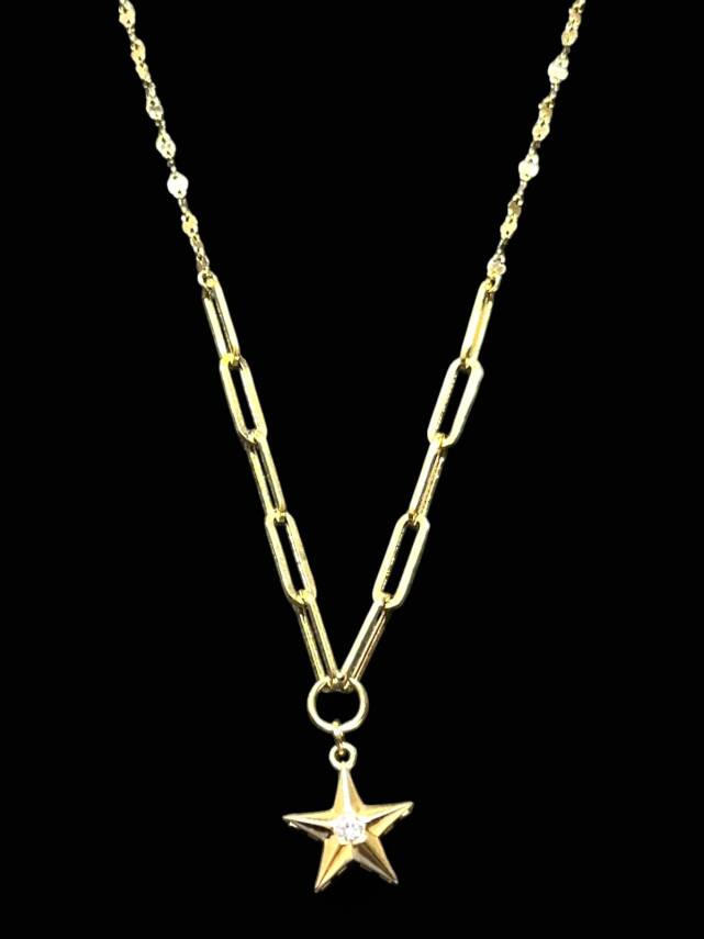 14 Ayar Altın Taşlı Yıldız Kolye - 1