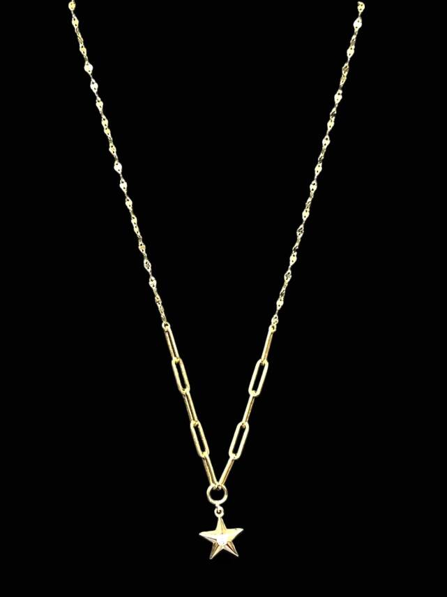 14 Ayar Altın Taşlı Yıldız Kolye - 3