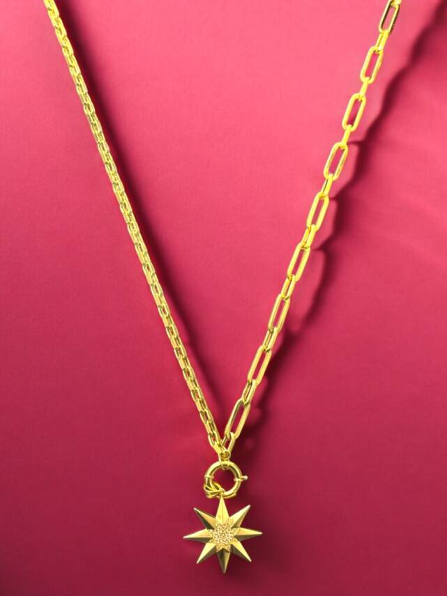 14 Ayar Altın Taşlı Kuzey Yıldızı Kolye - 1