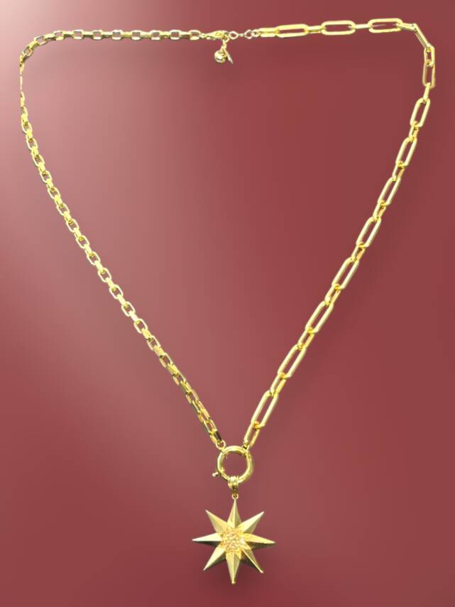 14 Ayar Altın Taşlı Kuzey Yıldızı Kolye - 4