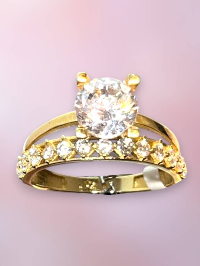 14 Ayar Altın Tektaşlı Alyans Yüzük - 4