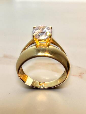 14 Ayar Altın Tektaşlı Alyans Yüzük - 3