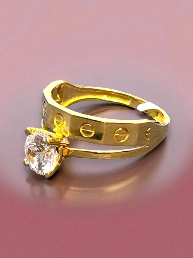 14 Ayar Altın Tektaşlı Alyans Yüzük - 4