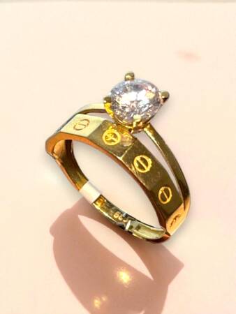 14 Ayar Altın Tektaşlı Alyans Yüzük - 5