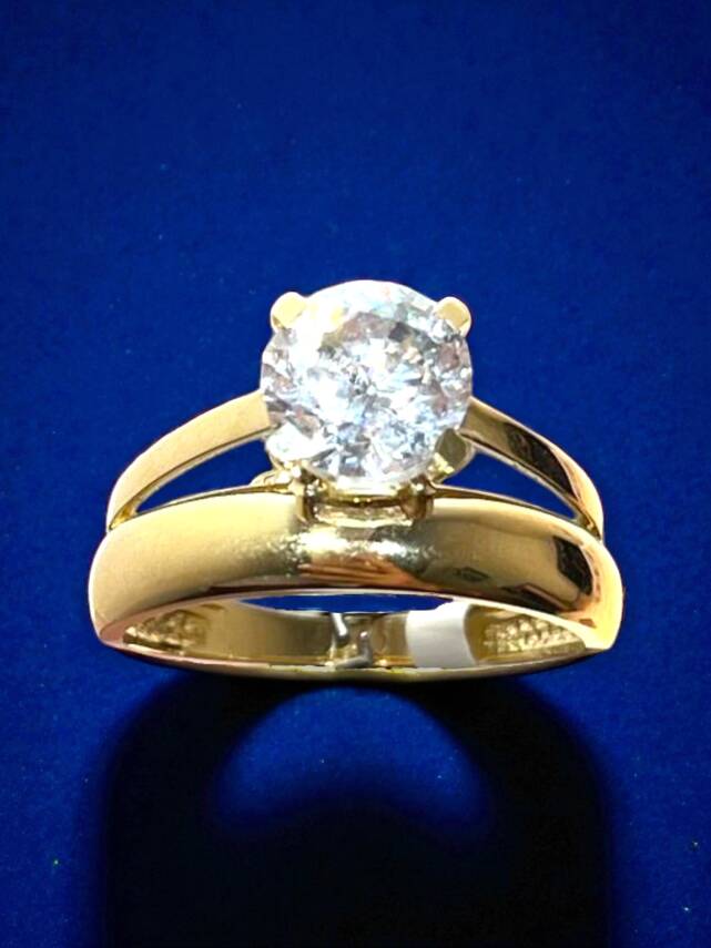 14 Ayar Altın Tektaşlı Alyans Yüzük - 1